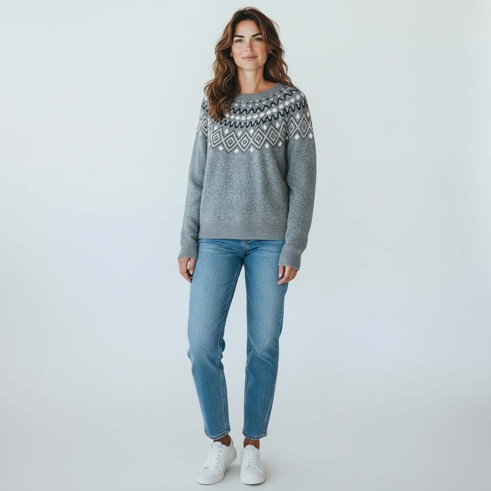 Sunice Gray - Fair Isle Nordic Design Wool Blend Sweater - M - Picture 2 of 10